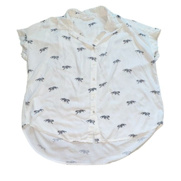 Jane + Delancey Womens Button Front Blouse W/ Tigers-White-Size M-GUC - Picture 1 of 6